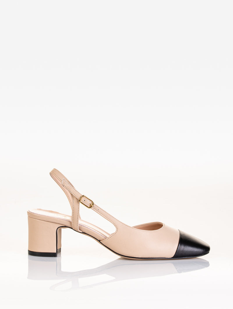 Decollete slingback MSUP ELODIE in pelle nappa cappuccio con punta nera: C2201N Tacco: 45 mm.  Made in Italy