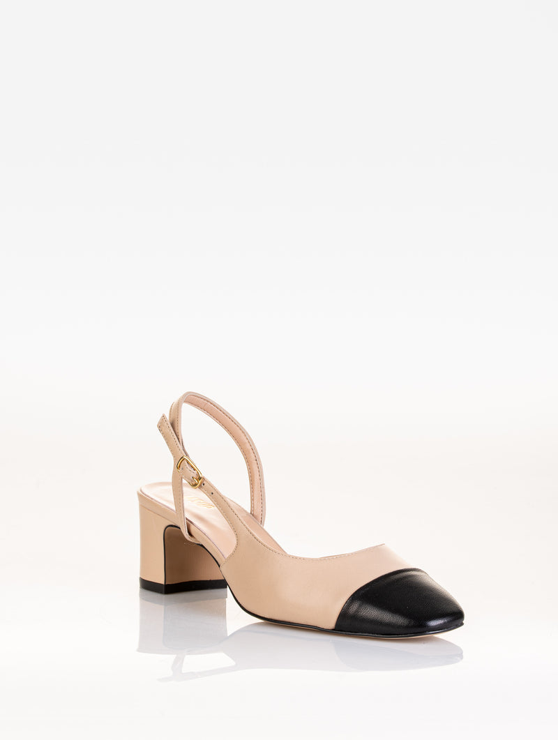 Decollete slingback MSUP ELODIE in pelle nappa cappuccio con punta nera: C2201N Tacco: 45 mm.  Made in Italy
