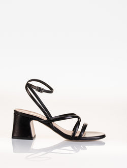 Sandali con cinturino alla caviglia MSUP CAMY - in pelle nappa nera. Tacco largo da 7 cm, Made in Italy  Codice: F24725L  